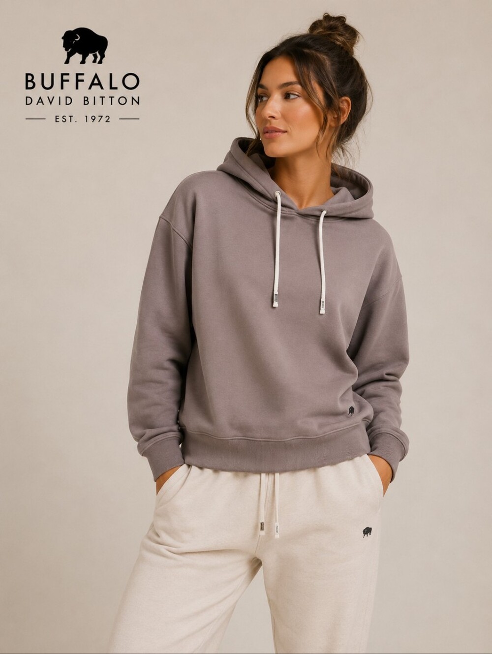 💙 Buffalo David Bitton-  Ladies Sized M Hoodie in Taupe Brown